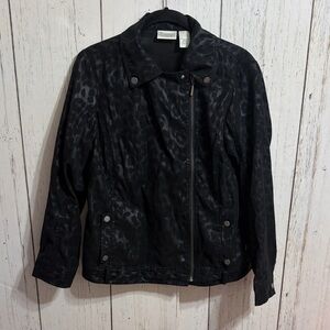 Chico's Black Leopard Patterned Bomber Moto Jacket